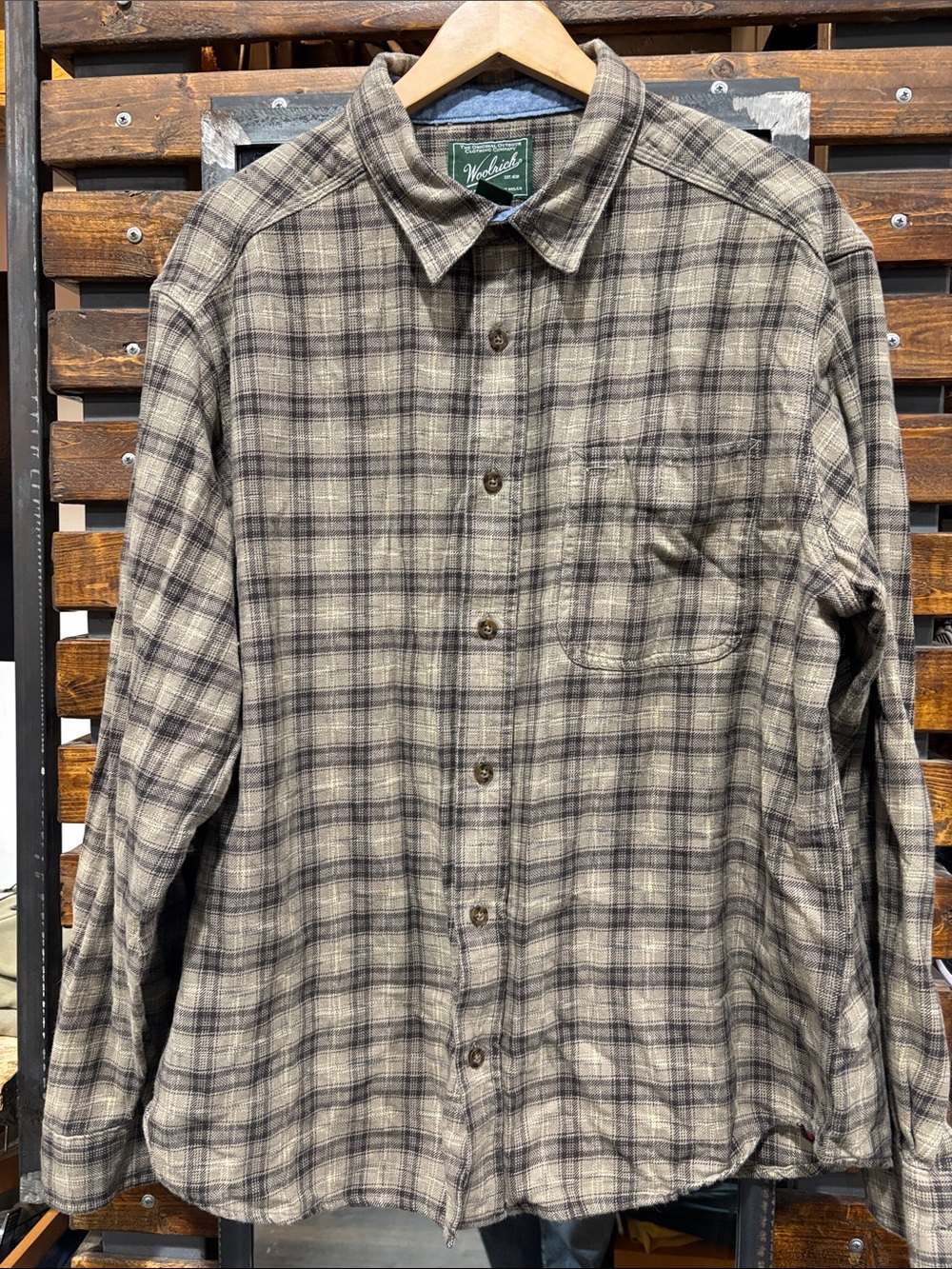 Woolrich Men's Plaid Button-Down Shirt in Gray and Brown